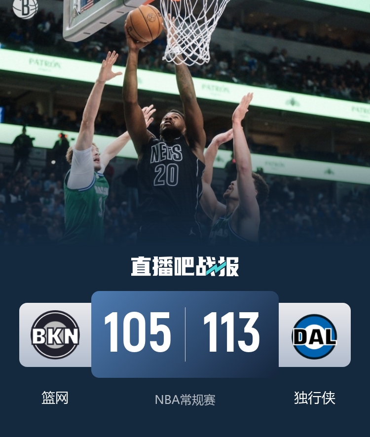 独行侠力克篮网 弗拉格27+5+5 克莱18分 小波特28+9